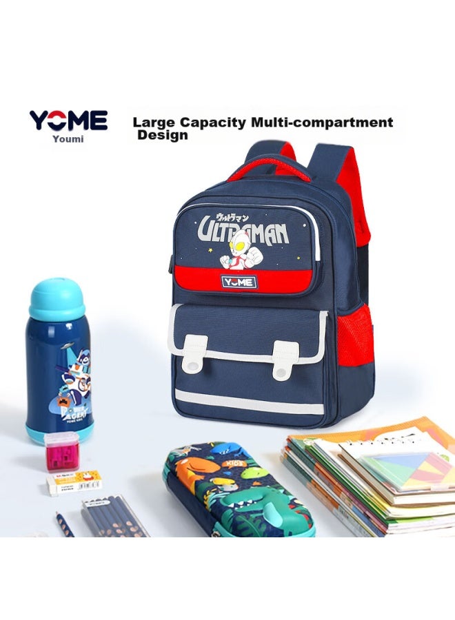 Yome Elementary School Backpack For Grades 1-4, Children's Boys' Backpack, Lightweight, Comic Cartoon Design, Double Shoulder Bag, Navy Blue - Image 3