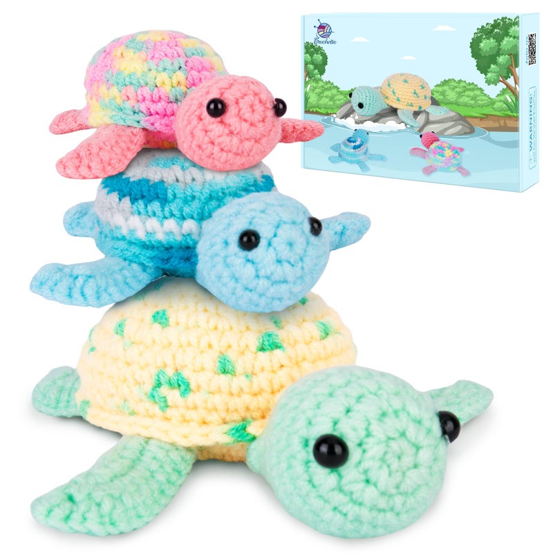 Crochetta Crochet Kit for Beginners, Beginner Crochet Kit for Adults with Step-by-Step Video Tutorials, DIY Crochet Animal Kits Knitting Supplies, 3 Pack Turtle (40%+ Yarn) - Image 1