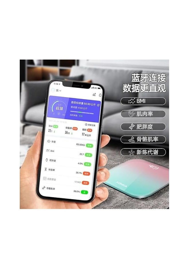 ميزان إلكتروني ذكي للشحن عبر USB - ميزان منزلي ذكي تدريجي مع دعم تطبيق الهاتف المحمول عبر البلوتوث مع اللغة العربية والإنجليزية 180 كجم كحد أقصى