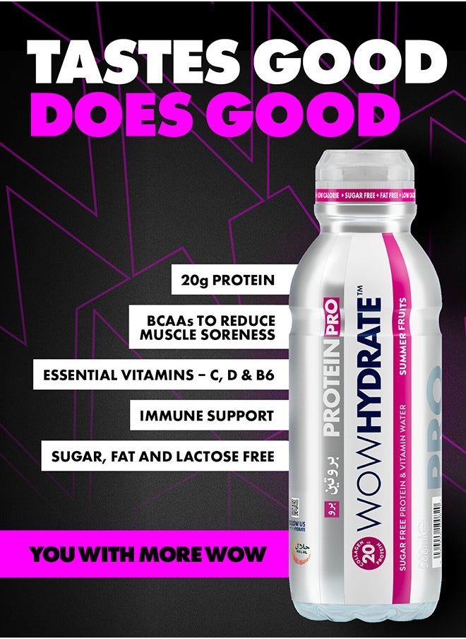 WOW Hydrate - Protein Pro And Vitamin Water 20 Grams Summer Fruits 500 ML - Image 1