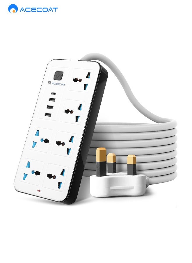 ACECOAT Power Strip, 5-Outlet Surge Protector, 4 USB Ports, 2m Extension Cord, 900 Joules, Mountable, Overload Switch, Protected Indicator Light, Multiple Protections for Home Office  - Image 1