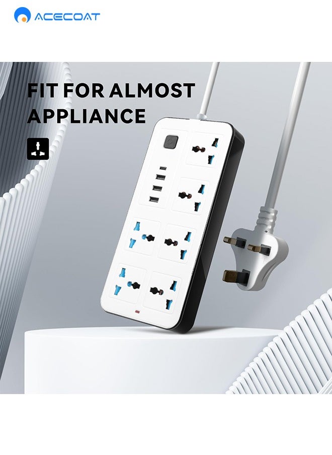 ACECOAT Power Strip, 5-Outlet Surge Protector, 4 USB Ports, 2m Extension Cord, 900 Joules, Mountable, Overload Switch, Protected Indicator Light, Multiple Protections for Home Office  - Image 3