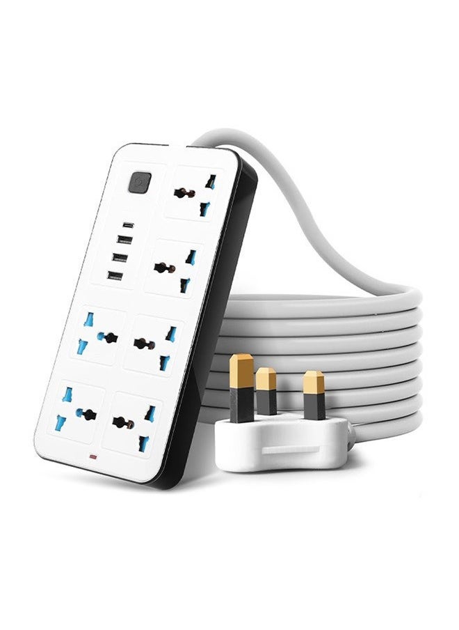 GKK Extension Cord Protector Power Strip with 6 Outlets, 3 USB-A Ports, 1 USB-C Port, Flat Plug, Wall Mountable, Desk USB Charging Station, Ideal for All Electronic Devices, White  - Image 1