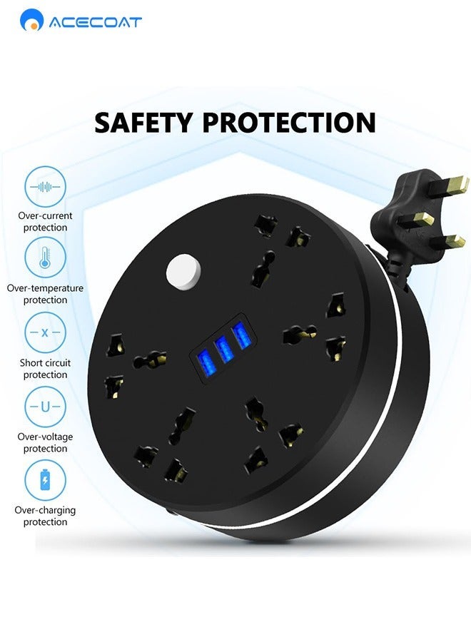 ايسكوت شريط طاقة للسفر، 5 منافذ 3 منافذ USB، محطة شحن سطح المكتب المحمولة سلك تمديد قصير 2M انش للمكتب والمنزل والفنادق والسفينة السياحية والمنضدة - Image 4