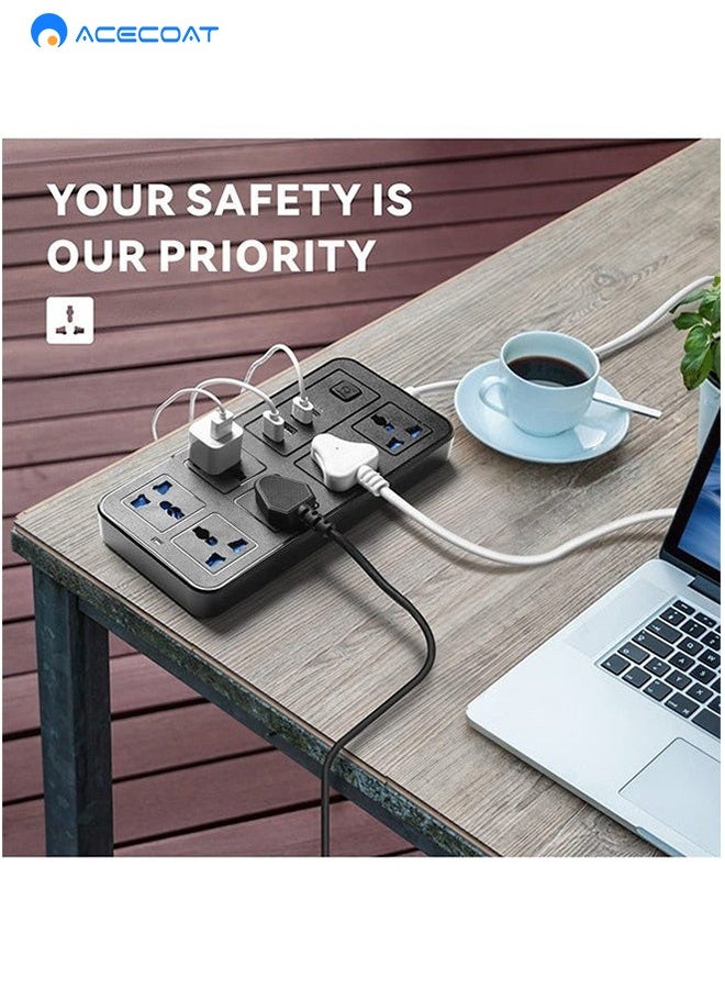 ACECOAT Extension Cord Protector Power Strip with 6 Outlets, 3 USB-A Ports, 1 Type-C Port, Flat Plug, Wall Mountable, Desk USB Charging Station, Ideal for All Electronic Devices, Black - Image 4