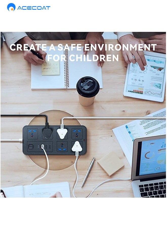 ACECOAT Extension Cord Protector Power Strip with 6 Outlets, 3 USB-A Ports, 1 Type-C Port, Flat Plug, Wall Mountable, Desk USB Charging Station, Ideal for All Electronic Devices, Black - Image 3