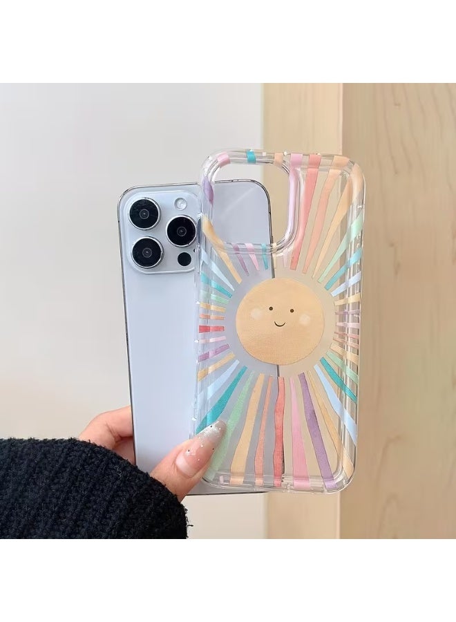 Temu Rainbow Sun phone case with a smiley face, comfortable grip, effectively protects your phone from drops and impacts. Compatible with iPhone 13 Pro Max. - Image 2