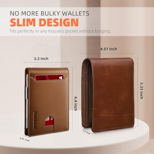 RUNBOX Slim Wallets for Men - Leather Money Clip Mens Wallet - RFID Blocking Front Pocket Bifold Wallet - Thin Credit Card Holder with Gift Box - Image 3