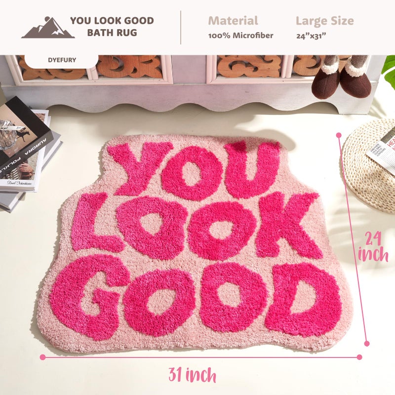 DyeFury ?????????? ????"" ?? ????"" You Look Good Bath Mat Pink Cute Bathroom Rugs for Girls Fun Funny Funky Rug Bedroom Pink Preppy Bathroom Decor Hello Beautiful Gorgeous Bath Rugs for Women Non-Slip - Image 2