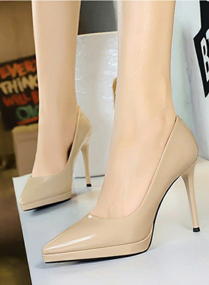 بيج تري Women's Closed Pointed Toe Pumps Patent Leather High Heels 10.5CM Khaki  Women's Closed Pointed Toe Pumps Patent Leather High Heels 10.5CM Khaki  المرأة مغلقة أشارت إصبع القدم مضخات براءة اختراع الجلد الكعب العالي 10.5CM خاكي - Image 4