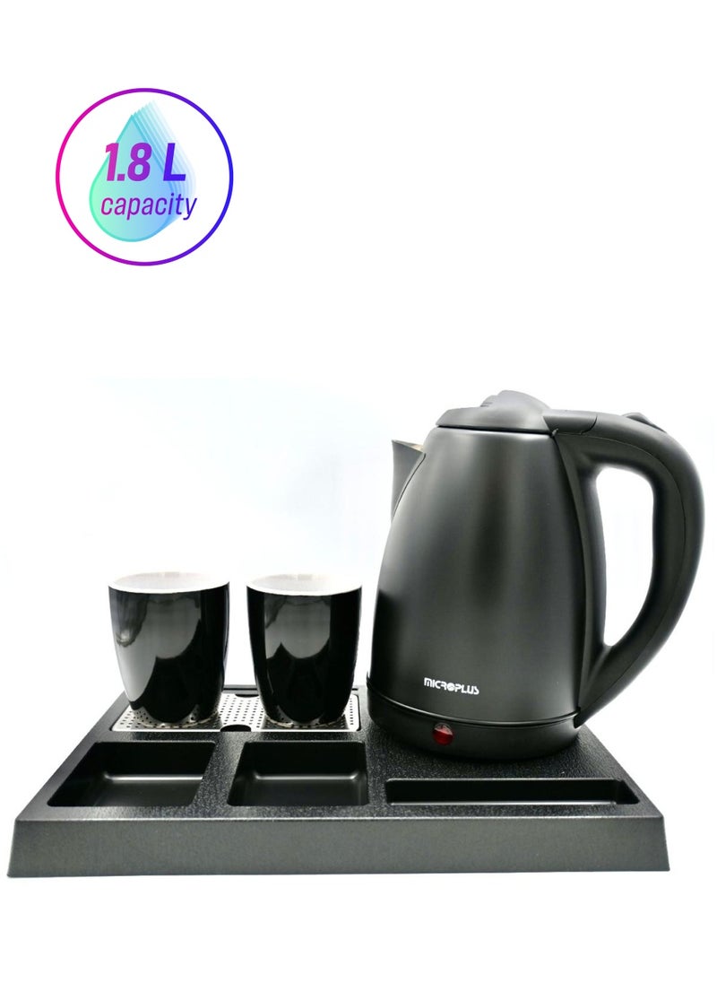 Microplus - Electric Kettle 1.8 Liter Hotel Set 1500 Watts with 2 Ceramic Cups and Tray - Image 1