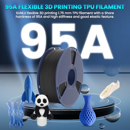 SUNLU TPU 3D Printer Filament 1.75mm, High Speed 95A TPU Filament, 1KG Flexible 3D Filament for Fast Printing, Dimensional Accuracy +/- 0.03mm, Suitable for Most FDM 3D Printers. (Black) - Image 2