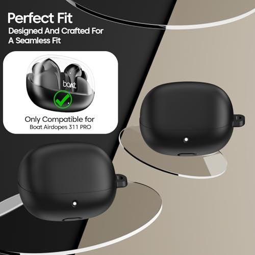 Sounce Soft Silicone Protective Case Cover, Boat Airdopes Plus 311 (2025 Launch) Shockproof, Scratch-Resistant, Dustproof Earbuds Case with Keychain Clip, Easy Portability, (Black) - Image 2