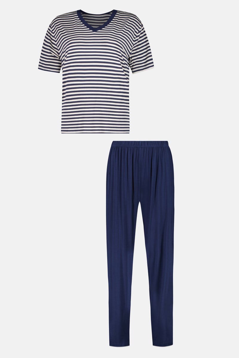 FOREVER 21 Women 2 Pieces Stripe Top And Bottom Pyjama Set, Multicolor - Image 4