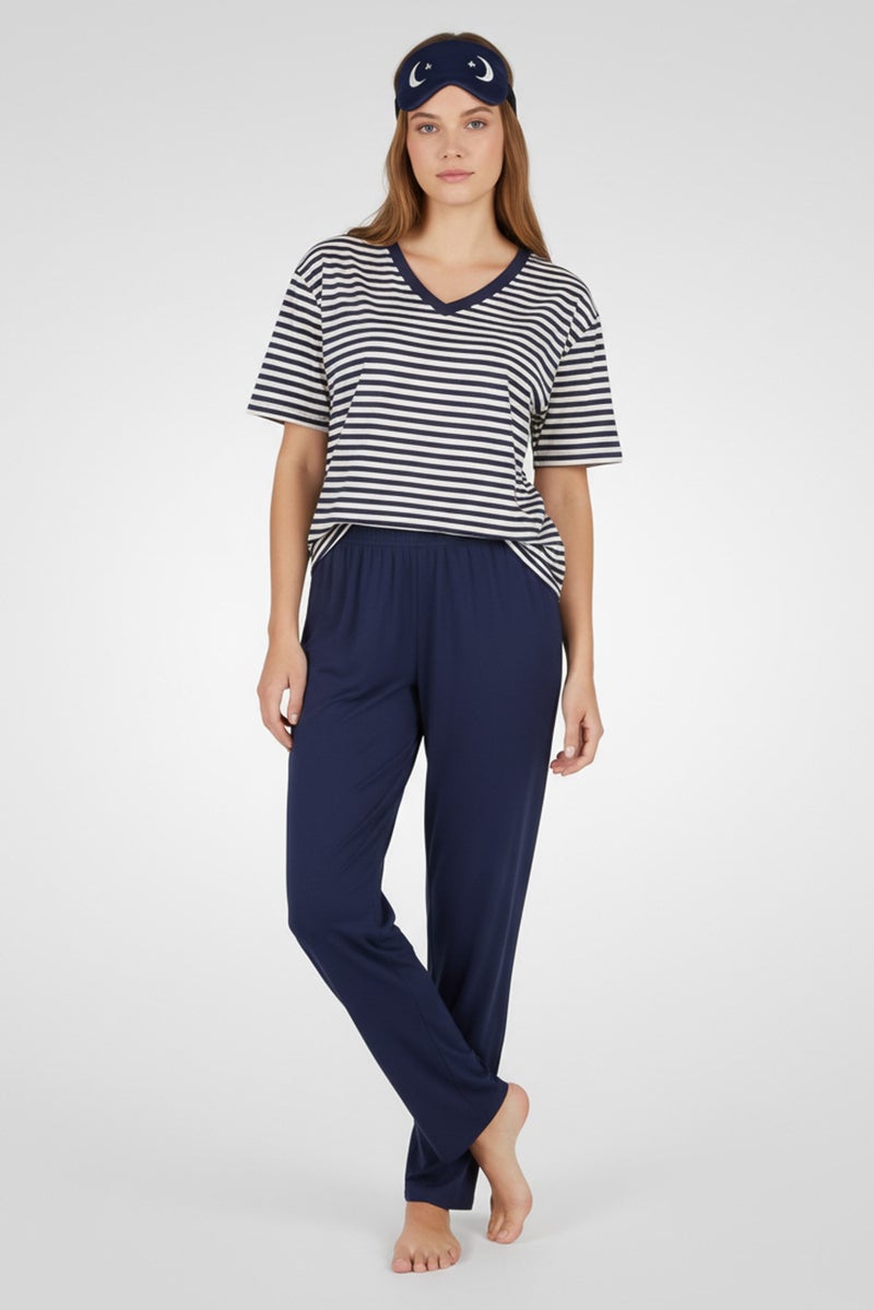 FOREVER 21 Women 2 Pieces Stripe Top And Bottom Pyjama Set, Multicolor - Image 1