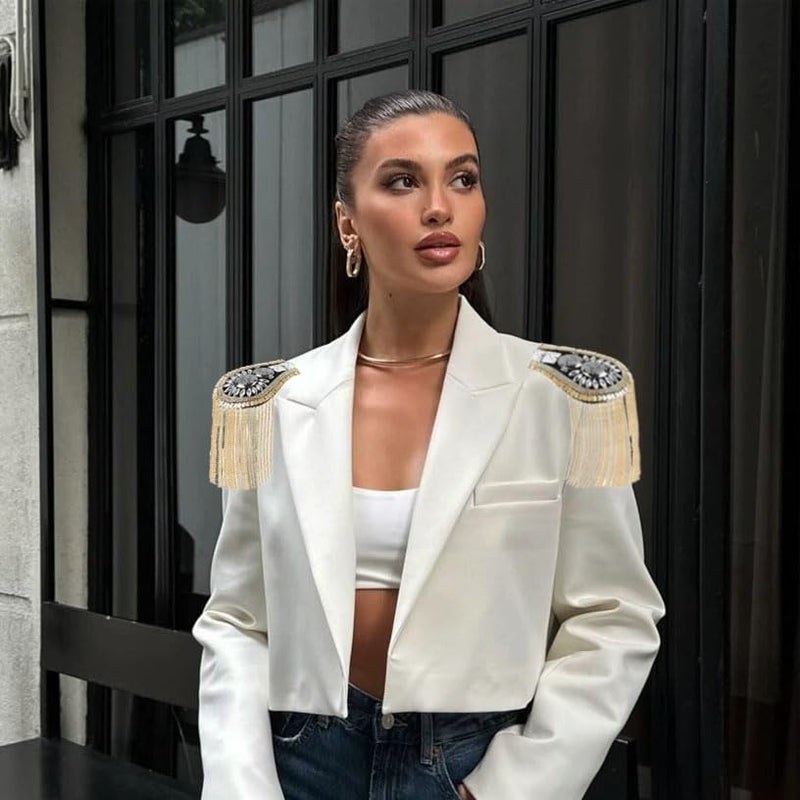 Zthread Blazer Shoulder Epaulets Tassel Chain Metal Epaulettes Beads Punk Fringe Epault by The Pair 3 Color Options (Gold) - Image 4