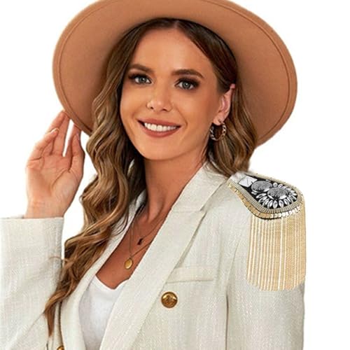 Zthread Blazer Shoulder Epaulets Tassel Chain Metal Epaulettes Beads Punk Fringe Epault by The Pair 3 Color Options (Gold) - Image 3