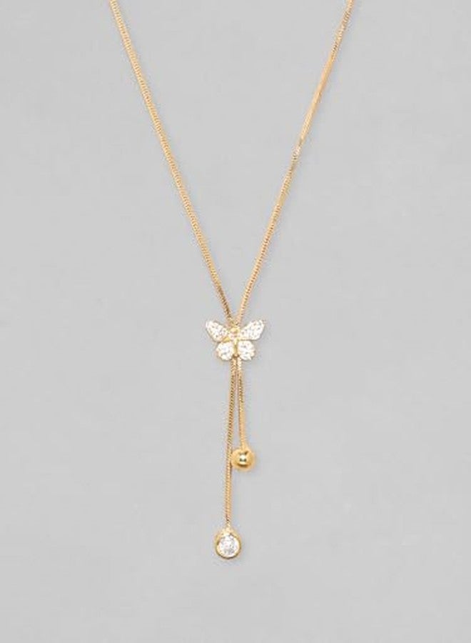 Rubans Womens 18K Gold Plated, Minimal Chain Butterfly Motif Zircons Studded Drop Pendant Necklace. - Image 4