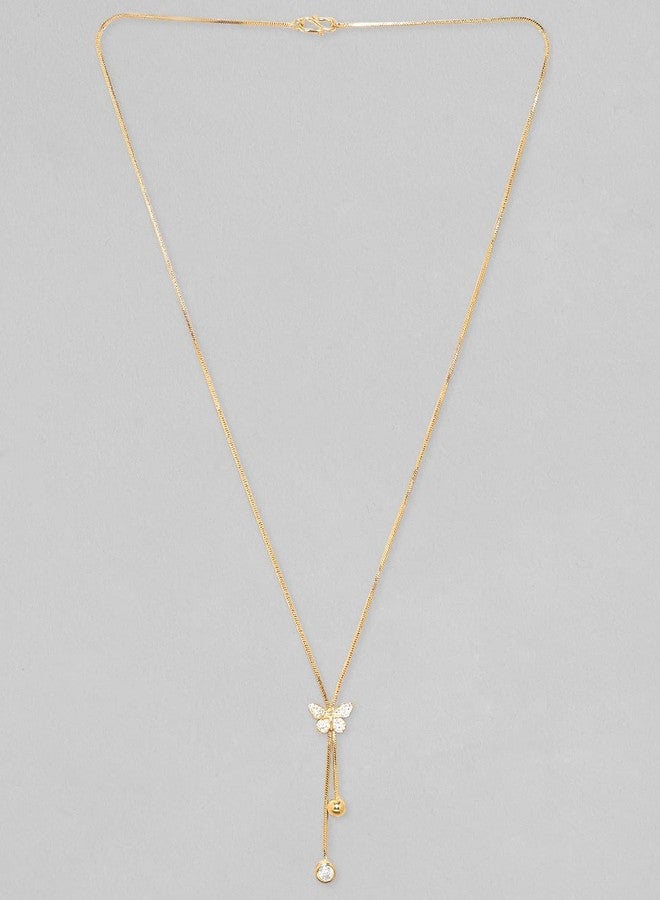 Rubans Womens 18K Gold Plated, Minimal Chain Butterfly Motif Zircons Studded Drop Pendant Necklace. - Image 5