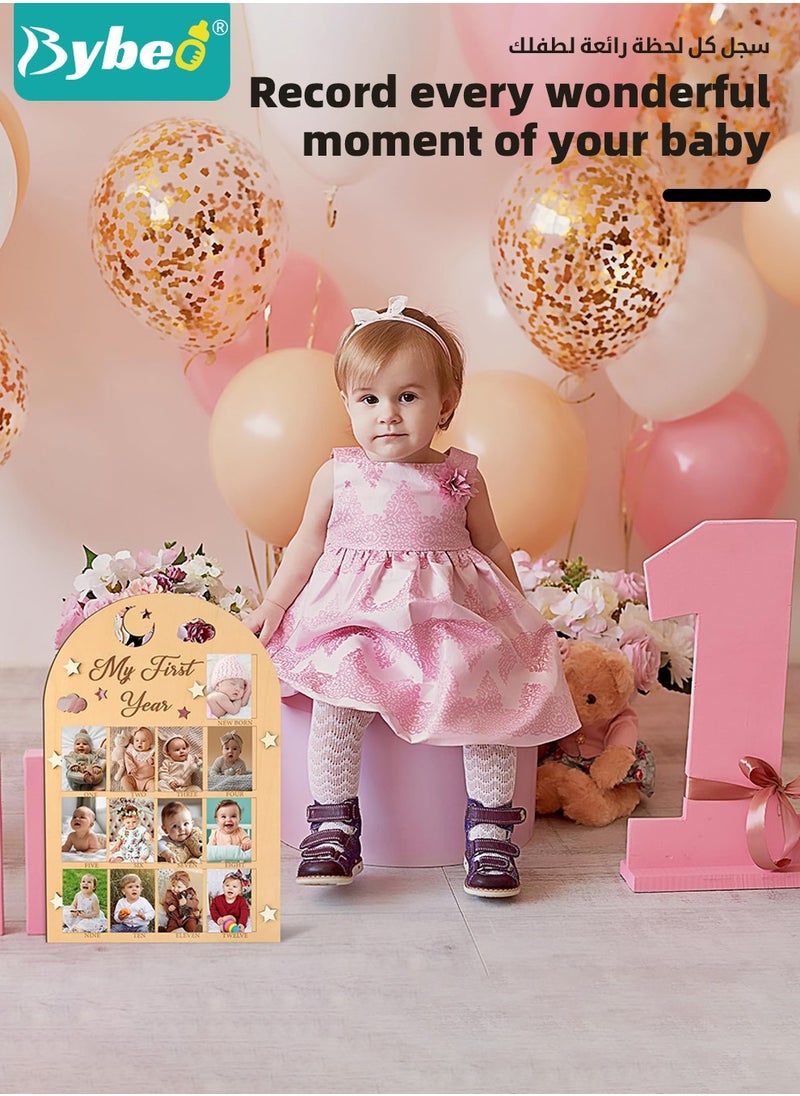 Bybeo 2 Pcs Baby Picture Frame, Baby Keepsake, My First Year Photo Frame Board, Photo Display Wood Board, Milestone Photo Frame for Newborns, Best Gift for Newborn Boys and Girls  - Image 4
