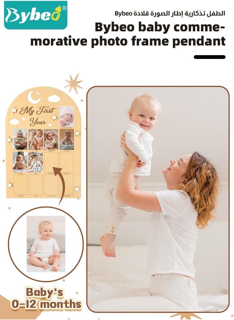 Bybeo 2 Pcs Baby Picture Frame, Baby Keepsake, My First Year Photo Frame Board, Photo Display Wood Board, Milestone Photo Frame for Newborns, Best Gift for Newborn Boys and Girls  - Image 2