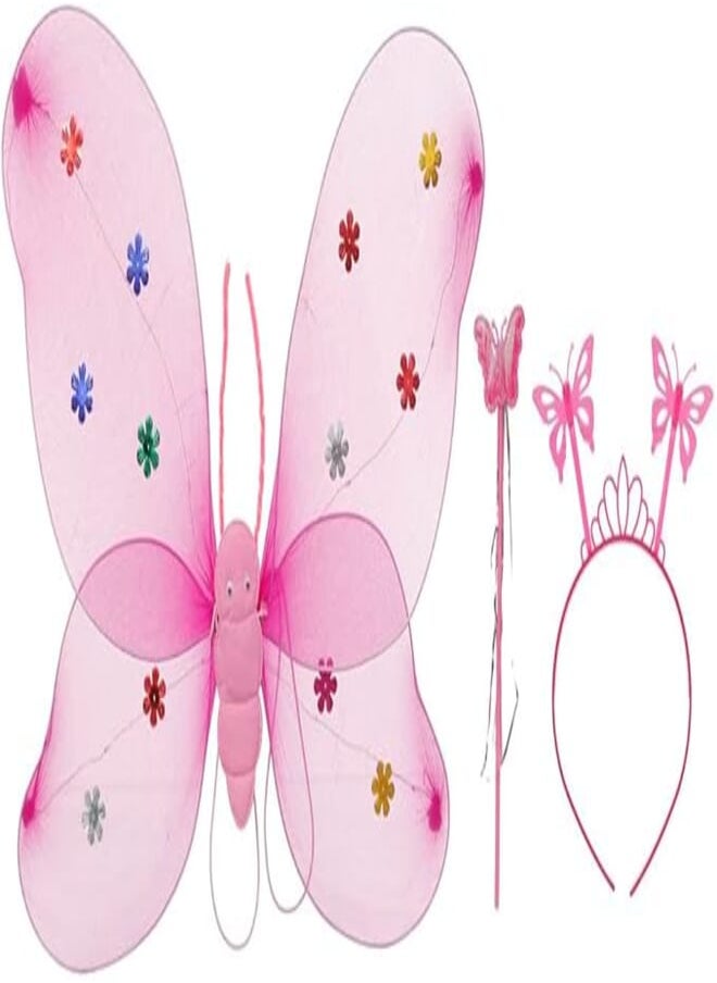 Generic Butterfly Wings for Girls Back with Wand and Bow Headband Light Up Bright Colors - Pink 