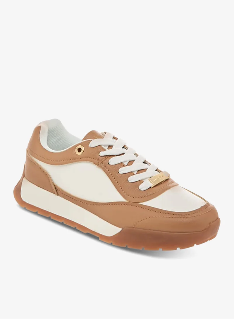 ELLE BEIGE Women's Panelled Lace-Up Sneakers for Women | Best Price UAE