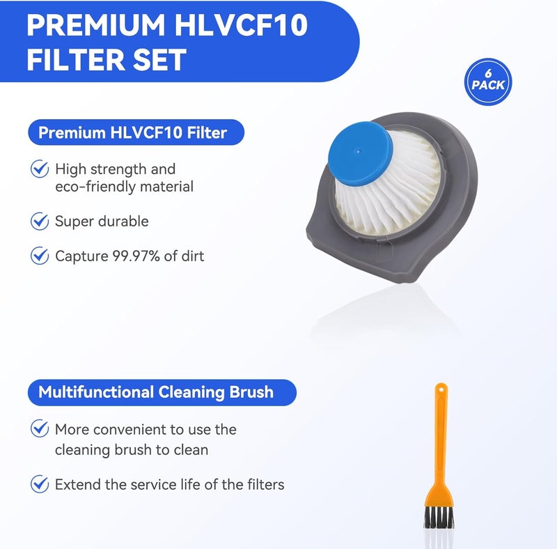 مرشح مكنسة HLVCF10 بديل متوافق مع مكنسة BLACK+DECKER اليدوية، جزء مرشح قابل للغسيل لسلسلة AdvancedClean و Reviva (6 قطع) - Image 2