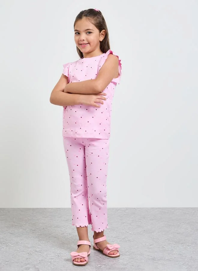 ستايلي Girls Heart Print Ribbed Leggings