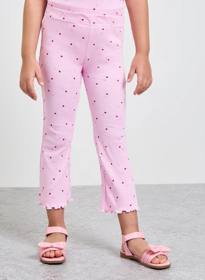 ستايلي Girls Heart Print Ribbed Leggings