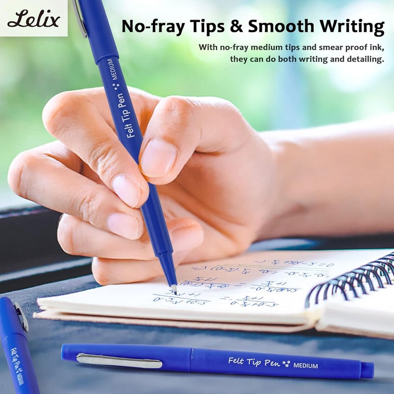 Lelix Felt Tip Pens, 15 Blue Pack, 0.7mm Medium Point, Felt Tip Markers Pens for Journaling, Writing, Note Taking, Planner, Perfect for School Office and Art Supplies - Image 4