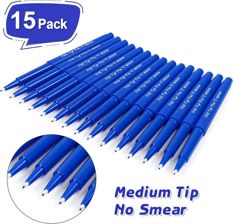 Lelix Felt Tip Pens, 15 Blue Pack, 0.7mm Medium Point, Felt Tip Markers Pens for Journaling, Writing, Note Taking, Planner, Perfect for School Office and Art Supplies - Image 2