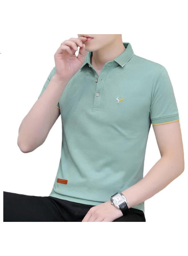 PLAYBOY Men'S Short Sleeve T-Shirt Summer Polo Undershirt Men'S Business Casual Turn-Down Collar Trendy Half Sleeve Men'S Clothing Bean Green Xl - Image 2