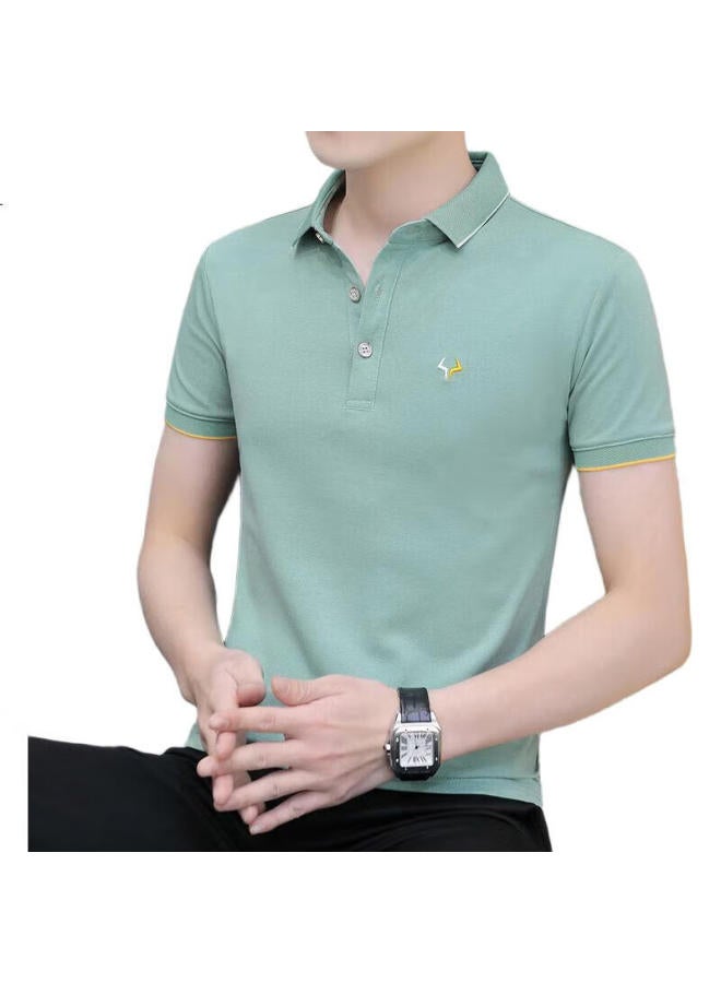 PLAYBOY Men'S Short Sleeve T-Shirt Summer Polo Undershirt Men'S Business Casual Turn-Down Collar Trendy Half Sleeve Men'S Clothing Bean Green Xl - Image 3