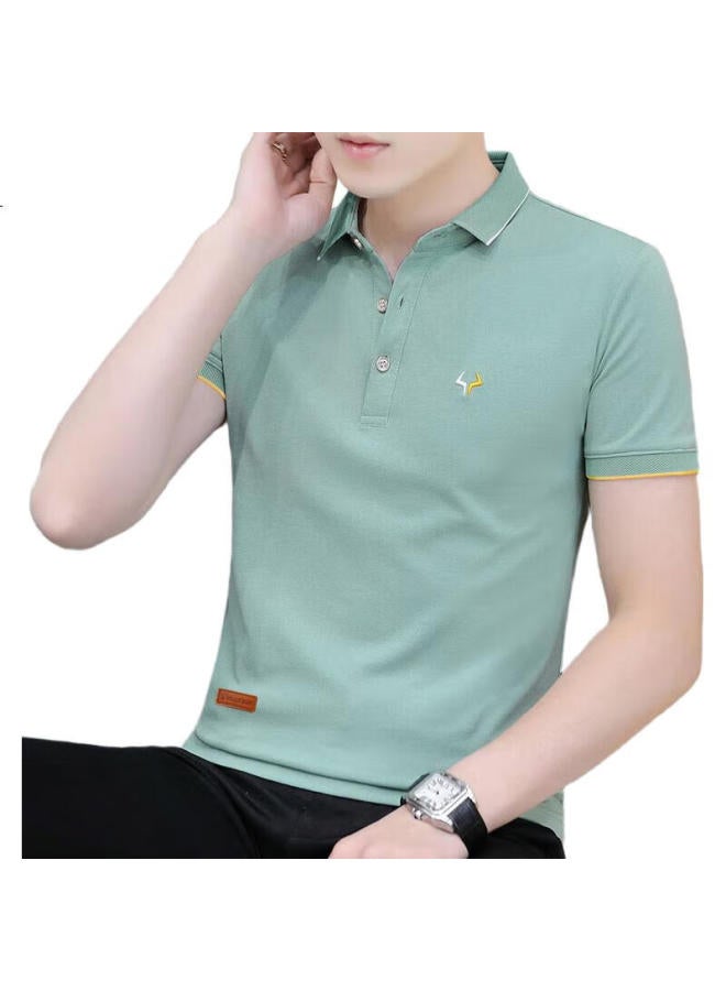 PLAYBOY Men'S Short Sleeve T-Shirt Summer Polo Undershirt Men'S Business Casual Turn-Down Collar Trendy Half Sleeve Men'S Clothing Bean Green Xl - Image 1