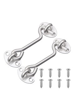Hook Eye Latch Door Lockm, 2 Pcs 3 Inch Silver Hooks Stainless Steel Heavy Duty Gate Latch with Mounting Screws, Upgrade Heavy Stainless Steel Gate Latch, for Cabinet Closet Door