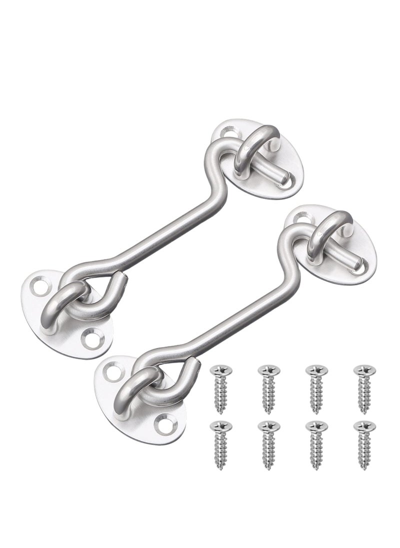 SYOSI - Hook Eye Latch Door Lockm, 2 Pcs 3 Inch Silver Hooks Stainless Steel Heavy Duty Gate Latch with Mounting Screws, Upgrade Heavy Stainless Steel Gate Latch, for Cabinet Closet Door - Image 1