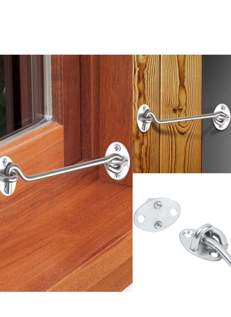 SYOSI - Hook Eye Latch Door Lockm, 2 Pcs 3 Inch Silver Hooks Stainless Steel Heavy Duty Gate Latch with Mounting Screws, Upgrade Heavy Stainless Steel Gate Latch, for Cabinet Closet Door - Image 1