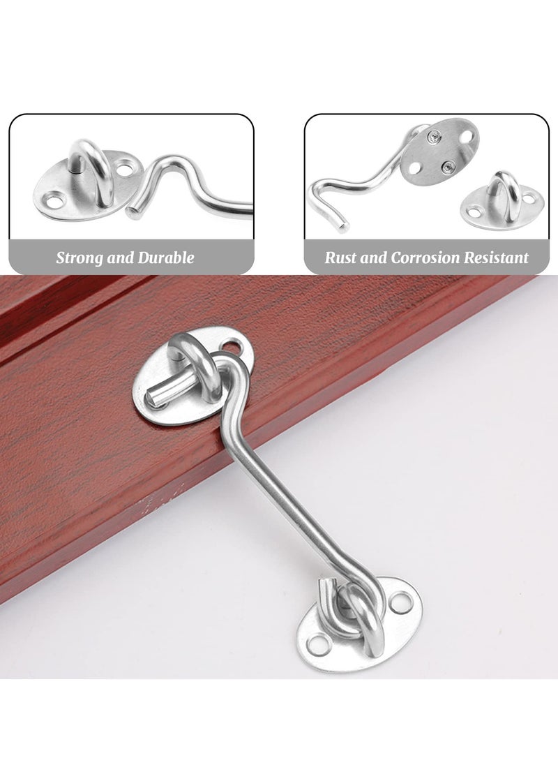 SYOSI - Hook Eye Latch Door Lockm, 2 Pcs 3 Inch Silver Hooks Stainless Steel Heavy Duty Gate Latch with Mounting Screws, Upgrade Heavy Stainless Steel Gate Latch, for Cabinet Closet Door - Image 1