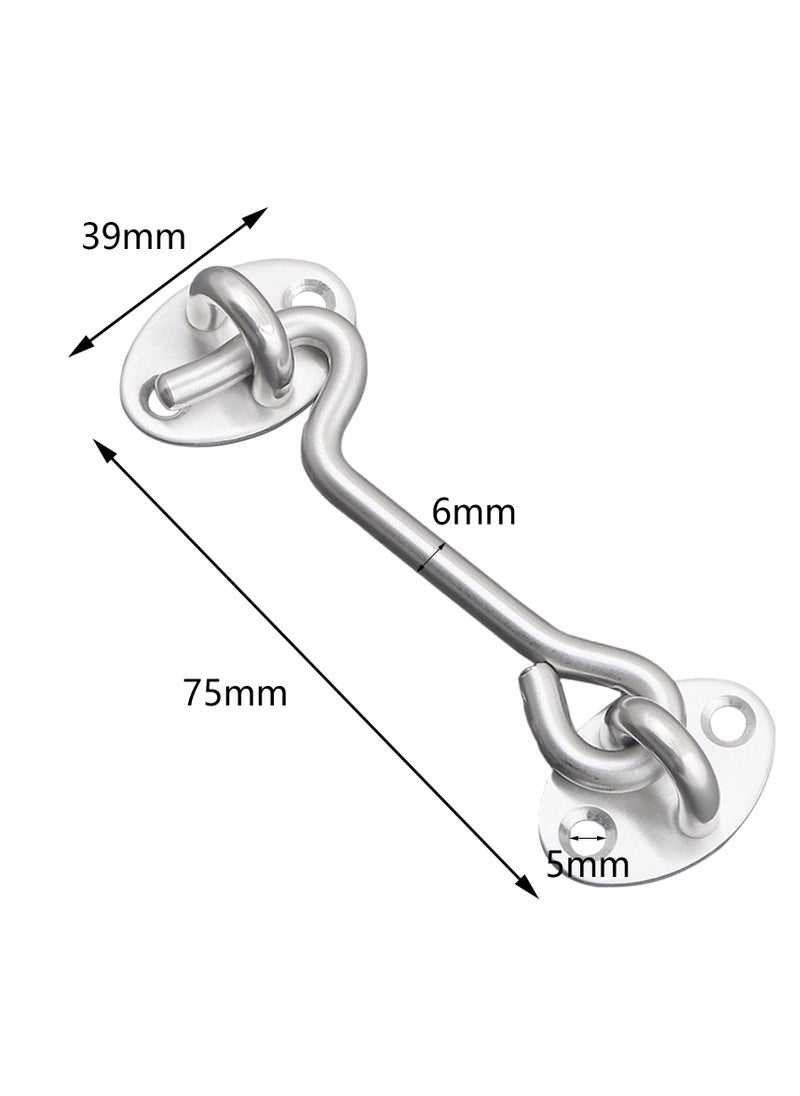 SYOSI - Hook Eye Latch Door Lockm, 2 Pcs 3 Inch Silver Hooks Stainless Steel Heavy Duty Gate Latch with Mounting Screws, Upgrade Heavy Stainless Steel Gate Latch, for Cabinet Closet Door - Image 1