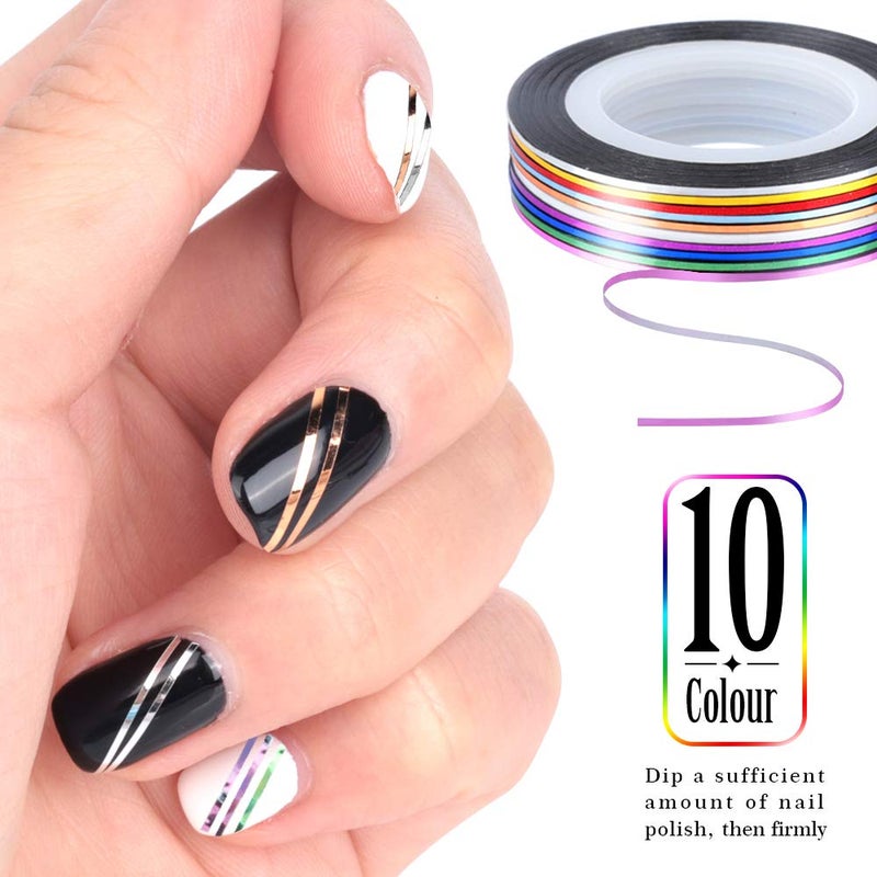 Teenitor Nail Art Brushes,3D Nail Art Paiting Polish Design Kit with 15 Nail Gel Brushes, Nail Dotting Pen 5pcs, 12 Colors Nail Rinestones 10 Adhesive Nail Striping Tape for False Acrylic Nails White - Image 5