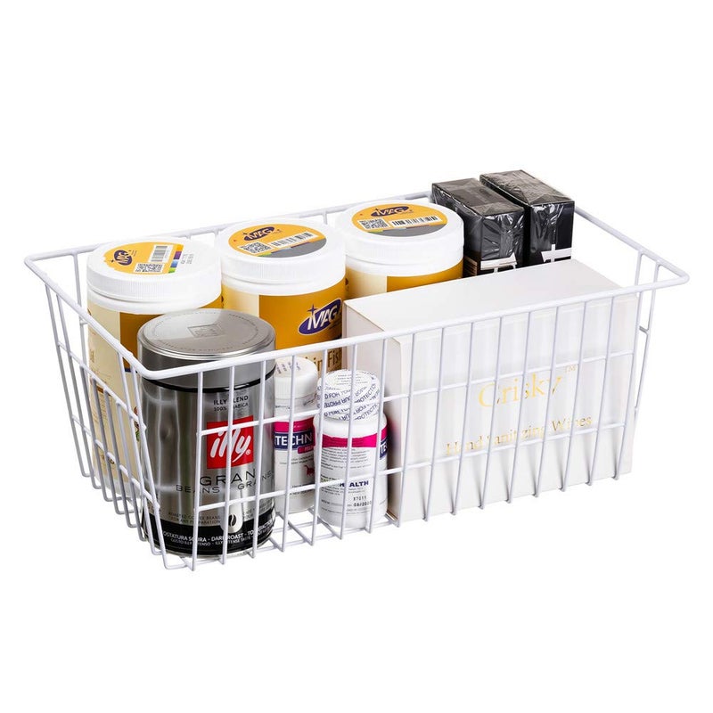 SANNO Freezer Baskets Wire Storage Baskets Closet Storage Baskets Bins Refrigerator Storage Containers for Home Office, Bathroom, Pantry Organization Storage Bins -Set of 3, White, 15.7" - Image 5