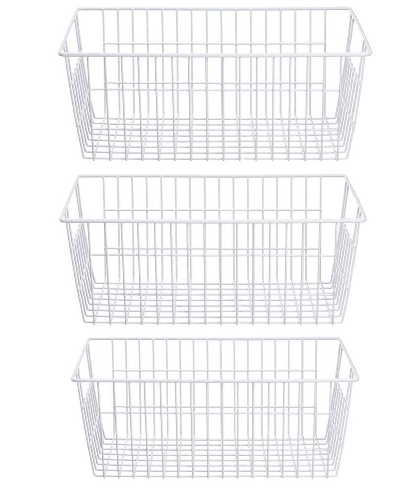 SANNO Freezer Baskets Wire Storage Baskets Closet Storage Baskets Bins Refrigerator Storage Containers for Home Office, Bathroom, Pantry Organization Storage Bins -Set of 3, White, 15.7" - Image 1