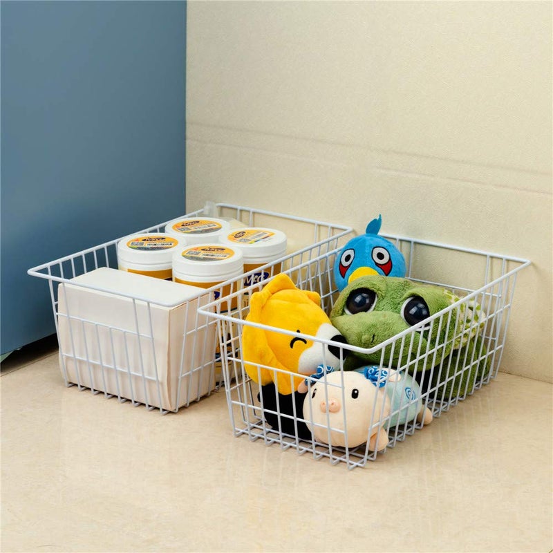 SANNO Freezer Baskets Wire Storage Baskets Closet Storage Baskets Bins Refrigerator Storage Containers for Home Office, Bathroom, Pantry Organization Storage Bins -Set of 3, White, 15.7" - Image 3
