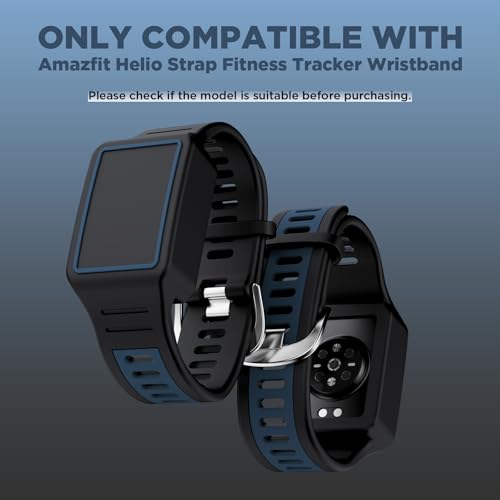 FGERWZ for Amazfit Helio Fitness Tracker Silicone Strap,Replacement Strap Compatible with Amazfit Helio Fitness Tracker,Soft Lighweight Scratch-Proof Replacement Strap Accessories (Black Deep Blue) - Image 2