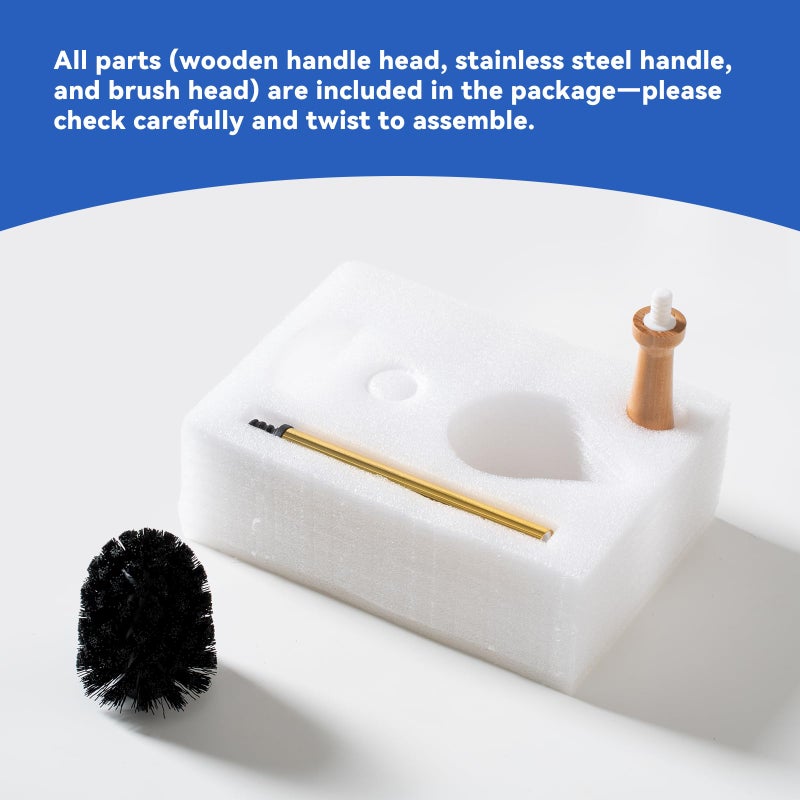 BASDHE Duck Toilet Brush and Holder Set - Ceramic Bathroom Toilet Scrubber Brush Organizer with Wooden & Stainless SteelHandle, Gold Toilet Brush & Cute Duck Design for Bath Decor Storage - Image 4