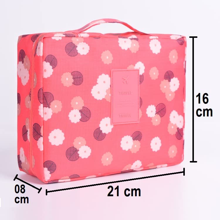 ERHETUS Multipurpose Travel Cosmetic Makeup Pouch | Multi Pockets Toiletry Bags & Travelling Pouches for Girls | Inner Ware Storage Organizer & Wash Bag for Women - Red Flower (Size: 21x16x08 cm) - Image 2