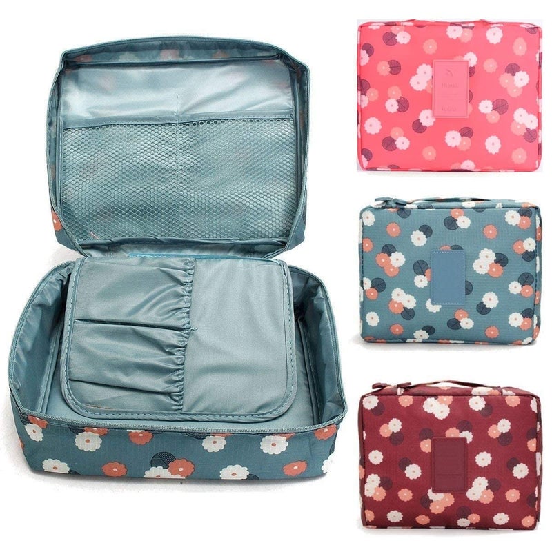 ERHETUS Multipurpose Travel Cosmetic Makeup Pouch | Multi Pockets Toiletry Bags & Travelling Pouches for Girls | Inner Ware Storage Organizer & Wash Bag for Women - Red Flower (Size: 21x16x08 cm) - Image 5