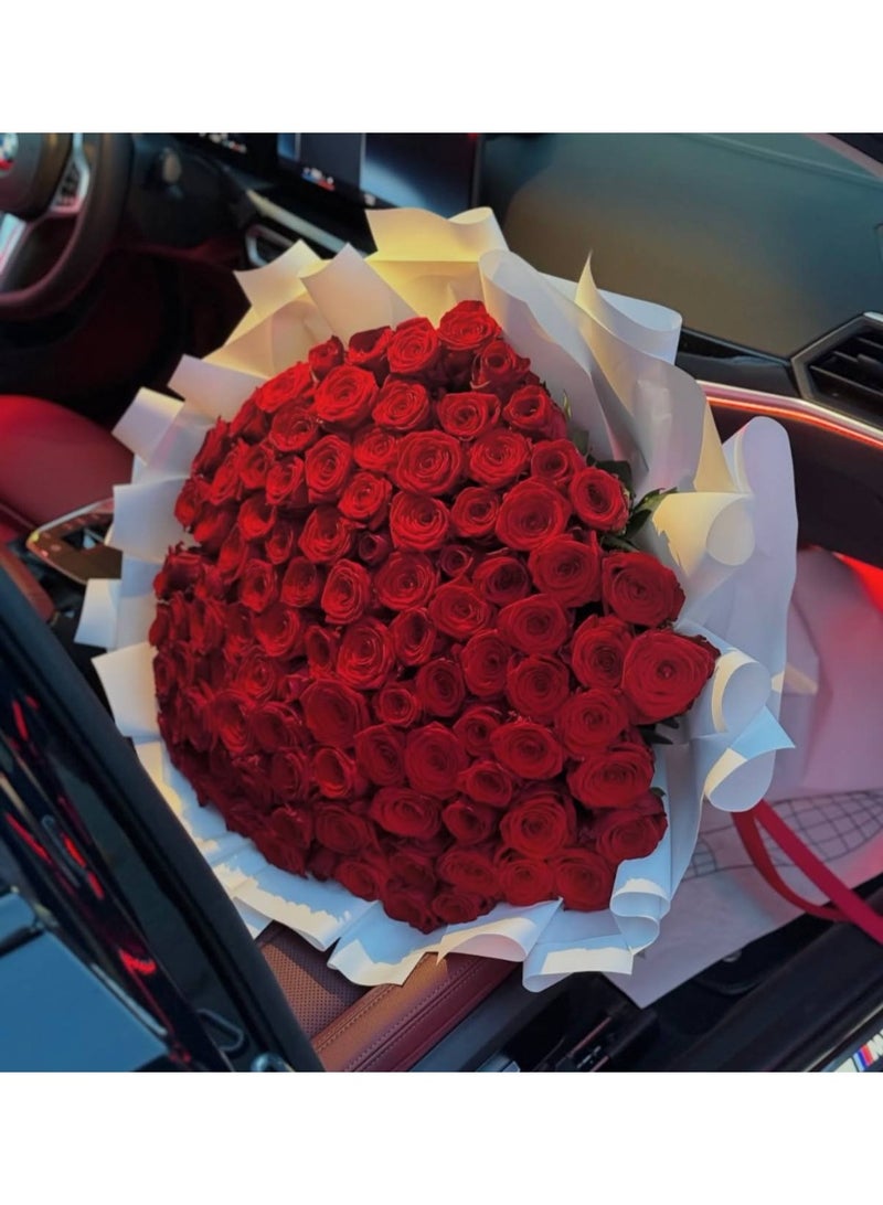Premium 101 Fresh Live Red Roses Bouquet