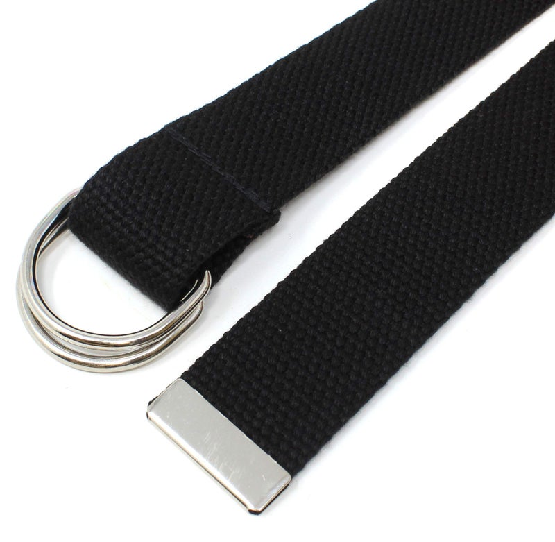 BC Belts Thin Web Belt Double D-Ring Buckle 1.25" Wide with Metal Tip Solid Color (M-Black) - Image 2